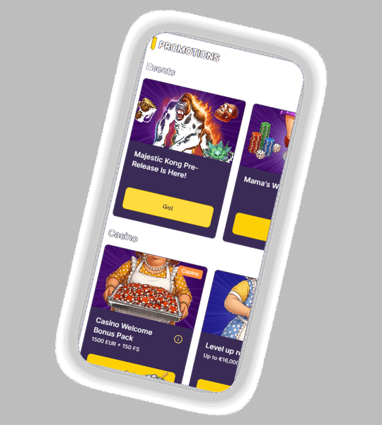 MamaBet Casino promoties dashboard met welkomstbonus en cashback